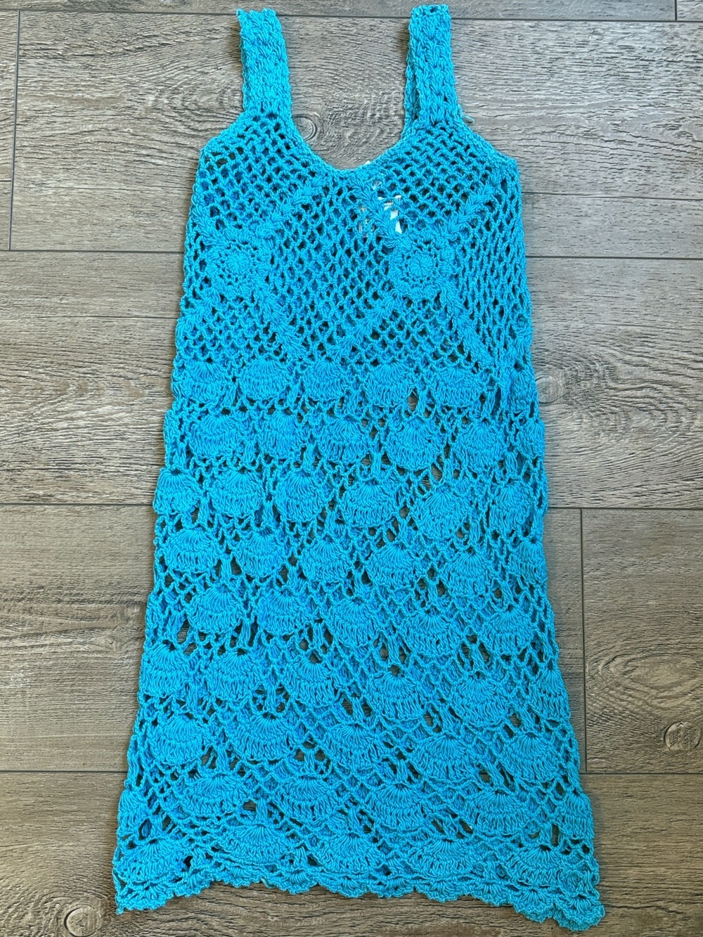 Island Planet Crochet Teal Blue Mini Tank Dress Swimsuit Beach Resort Coverup